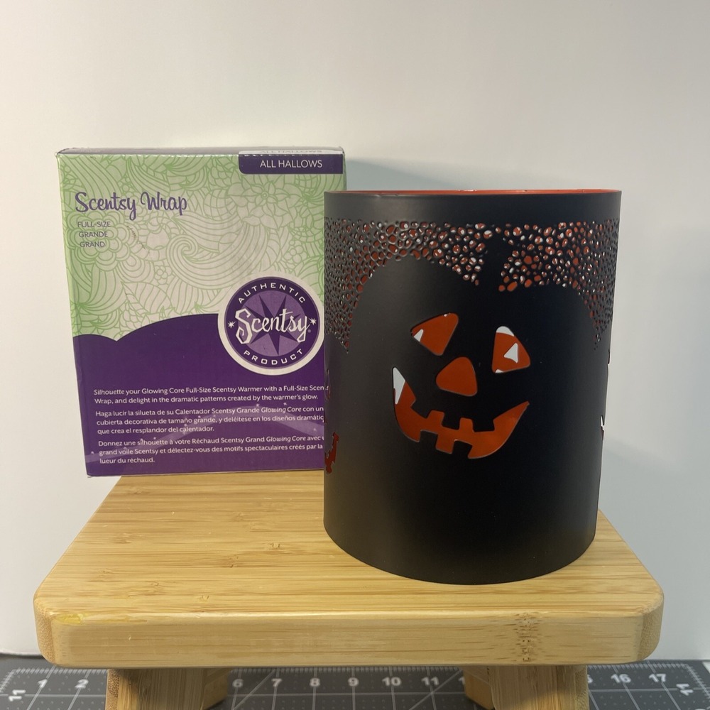 Scentsy ALL HALLOWS Full-Size Metal Wrap Halloween Pumpkins Orange Black Retired